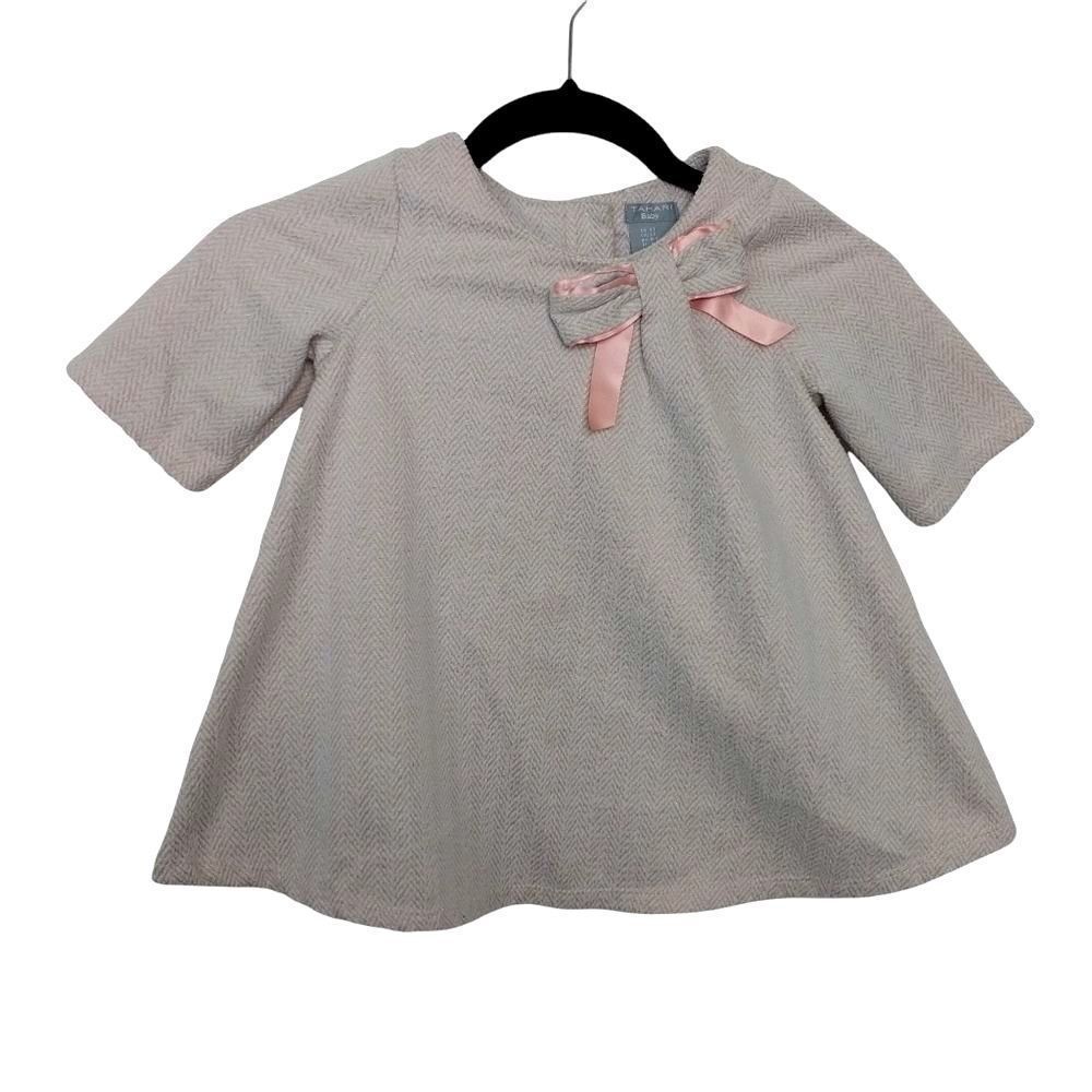 Tahari Baby 3/4 sleeve Top/Dress Cream with pink bow Size 5.